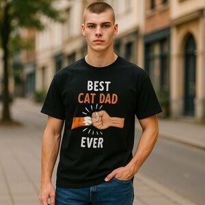 Port and Company Black 'Best Cat Dad Ever' Tee